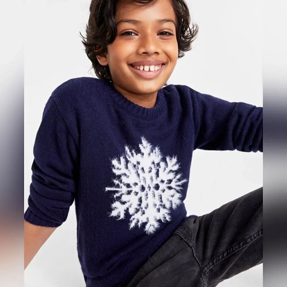 🩵NWT Charter Club Holiday Lane White Fuzzy Snowflake Sweater Youth XLarge